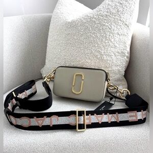 Marc Jacobs Stone/Cream Snapshot Crossbody with Branded Strap